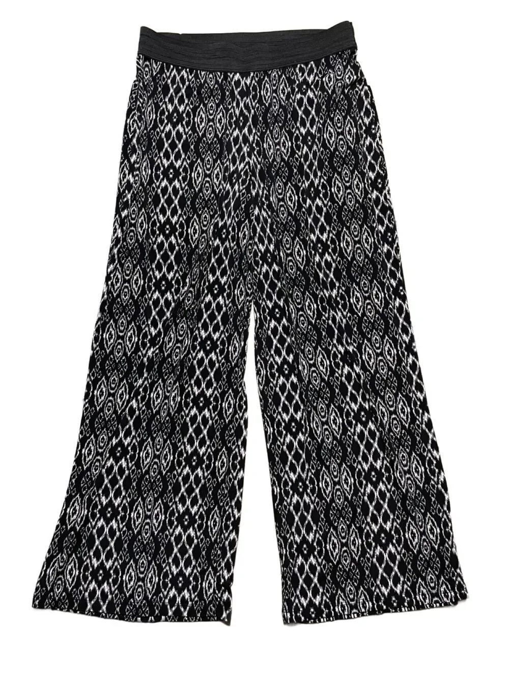 Roz & Ali Wide Palazzo Pants - Black & White Geometric Monochrome Design LG Pet.